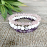 Rose Quartz Amethysts Howlite Bracelet Set Healing Stone Beaded Wrist
