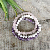 Rose Quartz Amethysts Howlite Bracelet Set Healing Stone Beaded Wrist