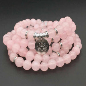 Rose Quartz Bracelet 108 Beads Lotus Buddha Pendant