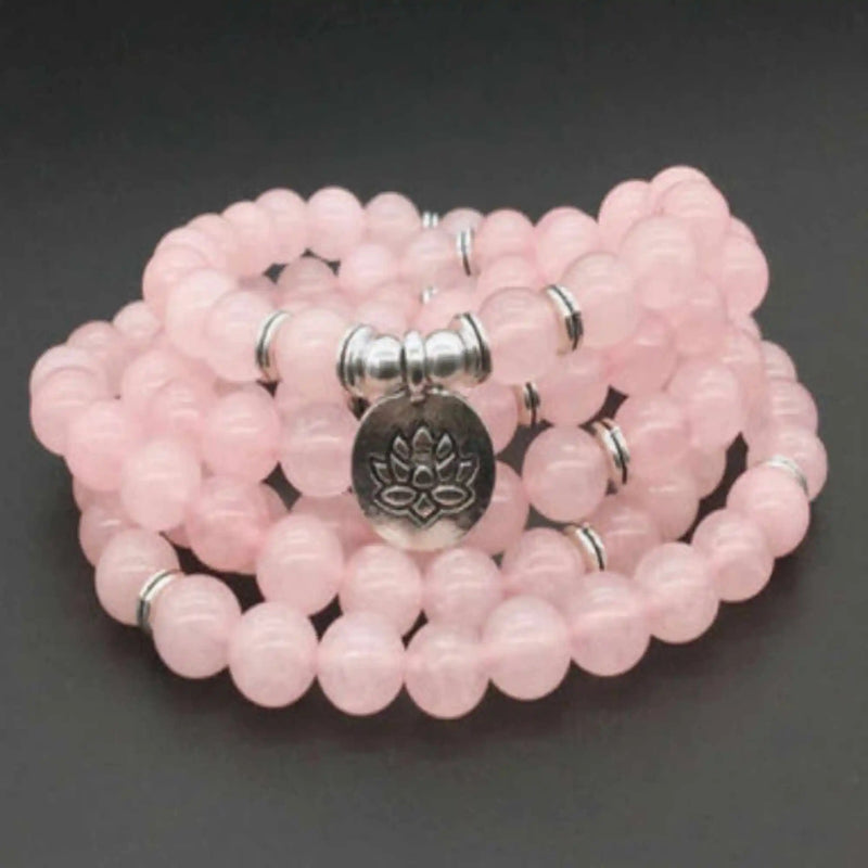 Rose Quartz Bracelet 108 Beads Lotus Buddha Pendant