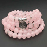 Rose Quartz Bracelet 108 Beads Lotus Buddha Pendant