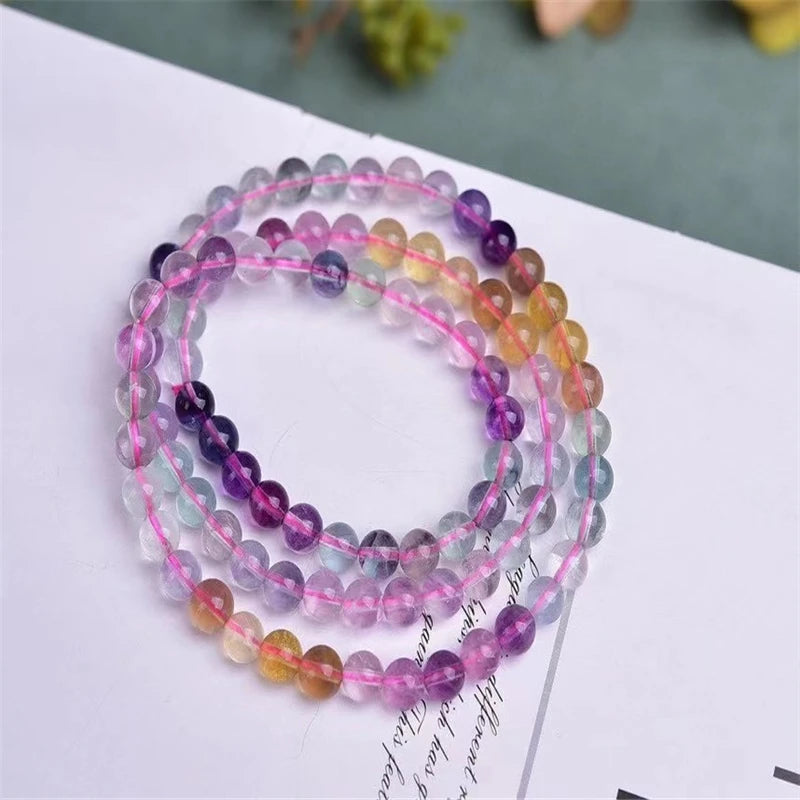 6mm Round Ball Natural Crystal Stone Fluorite Multi-Storey Bracelet