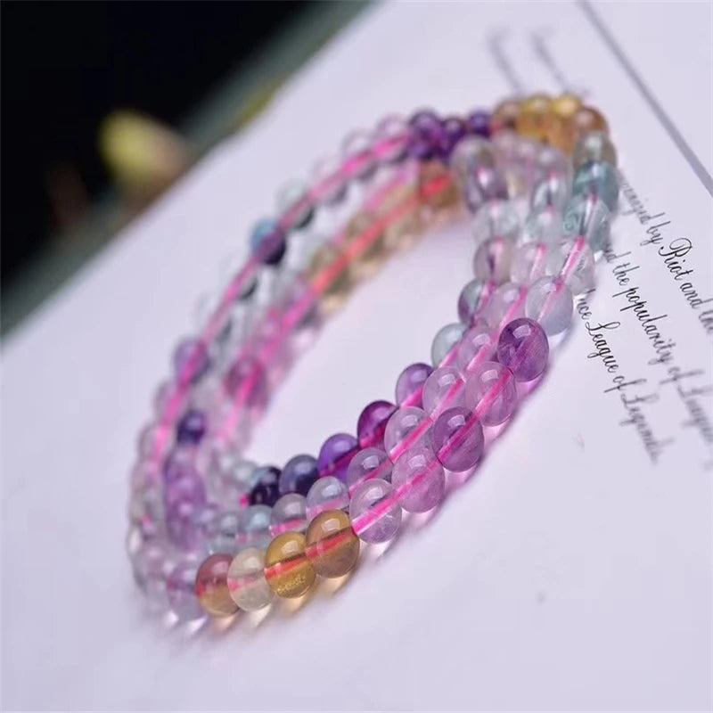 6mm Round Ball Natural Crystal Stone Fluorite Multi-Storey Bracelet