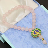 6mm Pink Natural Stone Jade Chalcedony Beads Cloisonne Strand Bracelet