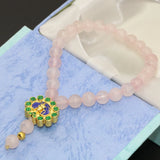 6mm Pink Natural Stone Jade Chalcedony Beads Cloisonne Strand Bracelet