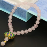 6mm Pink Natural Stone Jade Chalcedony Beads Cloisonne Strand Bracelet