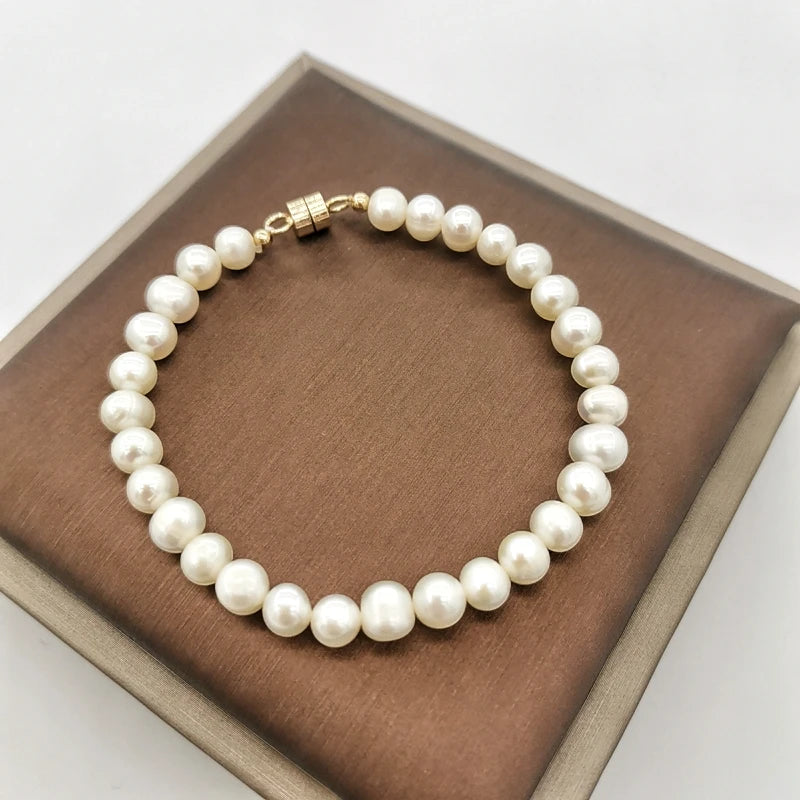 6mm Freshwater Pearl Bracelet 14K Filled Magnet Clasp Hand Jewelry