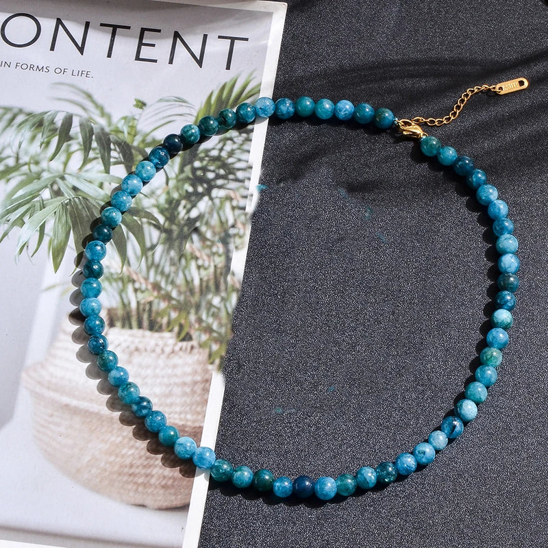 6mm Semi Precious Stone Beaded Choker Necklace Short Jewelry