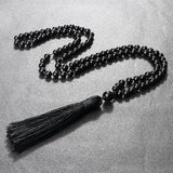 6mm 108 Beads Stone Tassel Necklace Men Women Yoga Jewelry