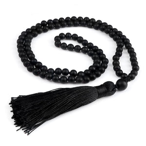 6mm 108 Beads Stone Tassel Necklace Men Women Yoga Jewelry