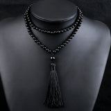 6mm 108 Beads Stone Tassel Necklace Men Women Yoga Jewelry