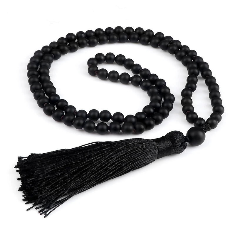 6mm 108 Beads Stone Tassel Necklace Men Women Yoga Jewelry