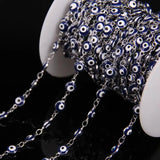6mm Silver Plated Rosary Chain with Dark Eye Lampwork Beaded Glass Beads