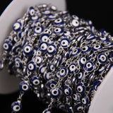 6mm Silver Plated Rosary Chain with Dark Eye Lampwork Beaded Glass Beads