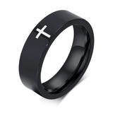 Stainless Steel Cross Rings - Laser Engraved 6mm