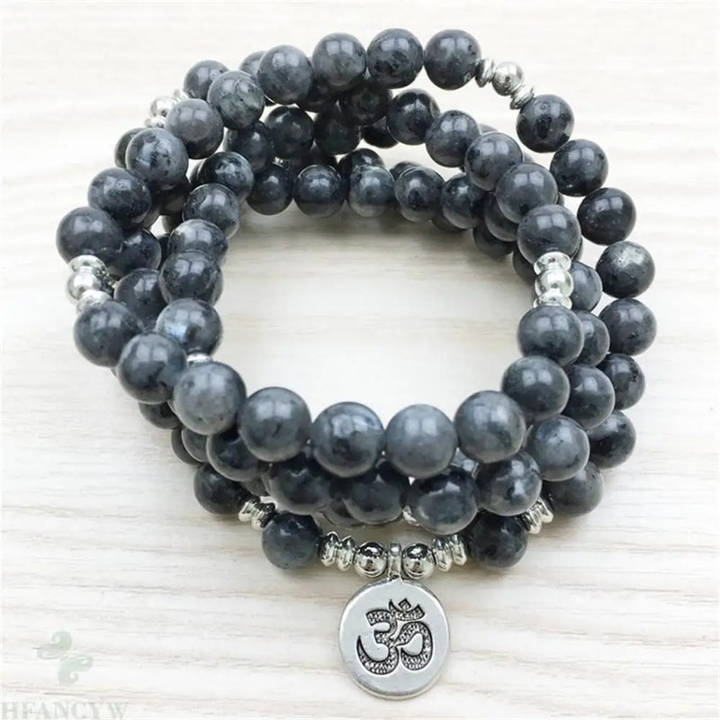 6mm Spectrolite OM Pendant 108 Beads Necklace Wrist Healing Chakra