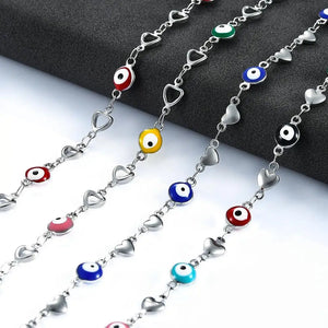 6mm Stainless Steel Chain Colorful Beads Heart Charm Necklace