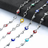6mm Stainless Steel Chain Colorful Beads Heart Charm Necklace