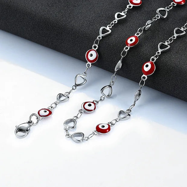 6mm Stainless Steel Chain Colorful Beads Heart Charm Necklace