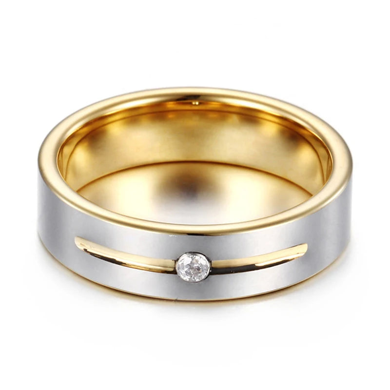 6mm CZ Stainless Steel Men's Ring Engagement Wedding Jewelry