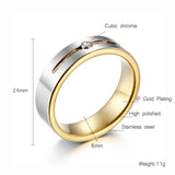 6mm CZ Stainless Steel Men's Ring Engagement Wedding Jewelry
