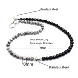 6mm Stainless Steel Tiger Eye Map Stone Necklace Men Women