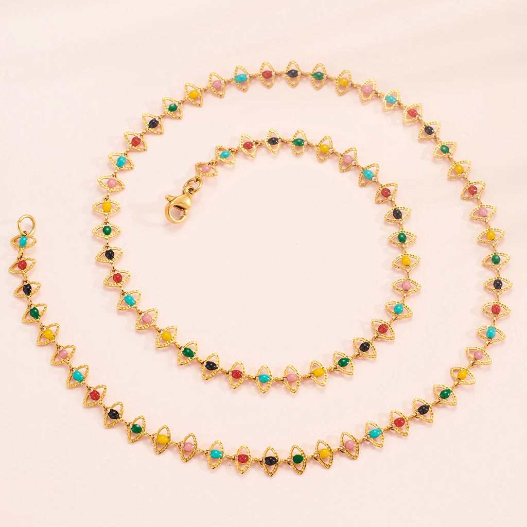 6mm Stainless Steel Eyes Style Necklace with Silver Chain for Women Girls