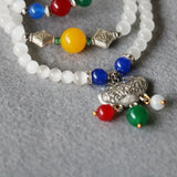6mm Tibetan Silver Opal Bracelet Riches Honour Longevity Lock Pendant
