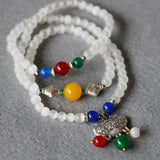 6mm Tibetan Silver Opal Bracelet Riches Honour Longevity Lock Pendant