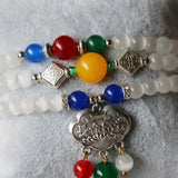 6mm Tibetan Silver Opal Bracelet Riches Honour Longevity Lock Pendant