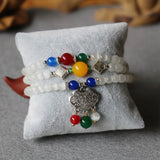 6mm Tibetan Silver Opal Bracelet Riches Honour Longevity Lock Pendant