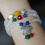 6mm Tibetan Silver Opal Bracelet Riches Honour Longevity Lock Pendant