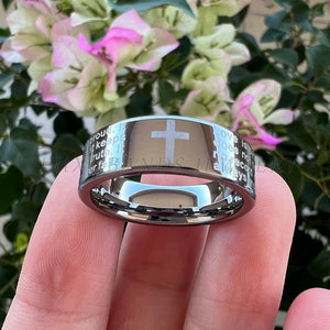 6mm Tungsten Carbide Ring Pipe Cut Holy Bible Engraving Polished Finish