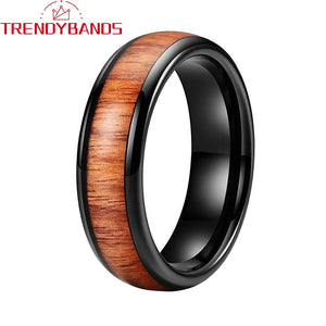 Tungsten Ring Wedding Band Koa Wood Inlay Comfort Fit
