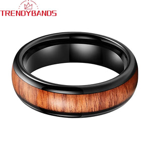 Tungsten Ring Wedding Band Koa Wood Inlay Comfort Fit