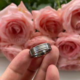 6mm Tungsten Rings Wedding Band Grooved Brushed Finish Double Grooved Flat Shape