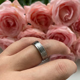 6mm Tungsten Rings Wedding Band Grooved Brushed Finish Double Grooved Flat Shape