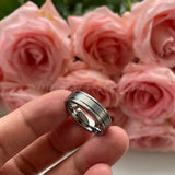 6mm Tungsten Rings Wedding Band Grooved Brushed Finish Double Grooved Flat Shape