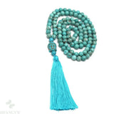 6mm Turquoise 108 Bead Buddha Head Pendant Tassel Knot Necklace