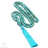 6mm Turquoise 108 Bead Buddha Head Pendant Tassel Knot Necklace