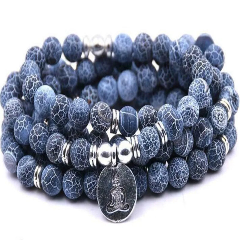 6mm Weathered Agate 108 Beads Buddha Pendant Bracelet Reiki Healing Cuff