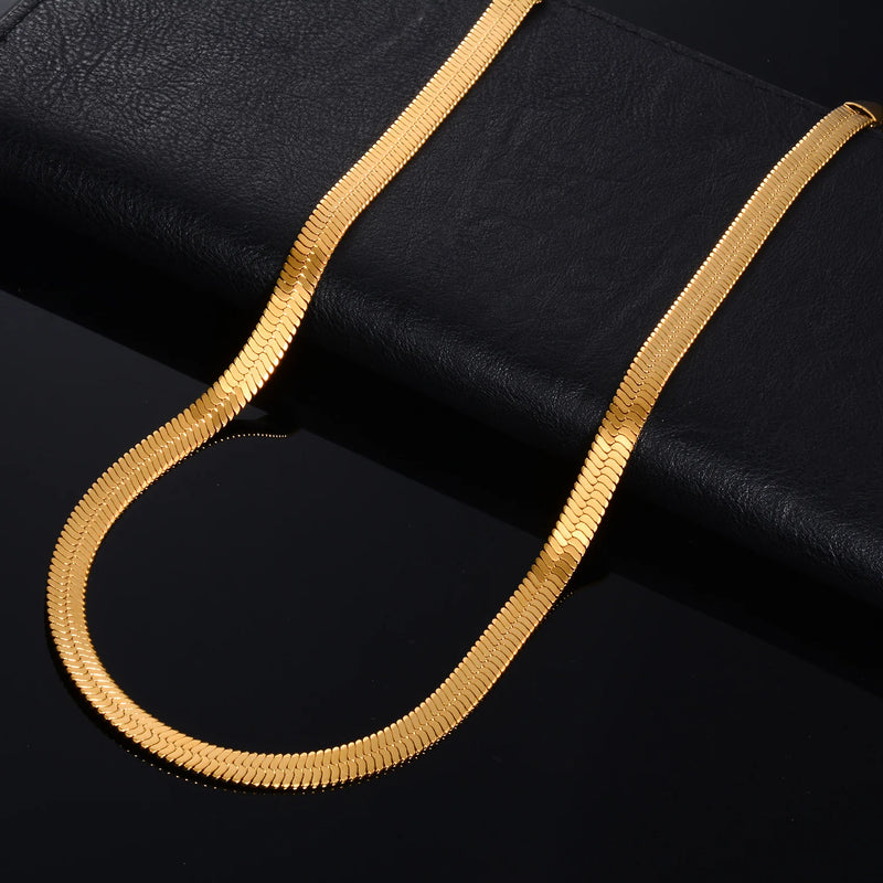 6mm Silver Stainless Steel Flat Herringbone Chain Necklace