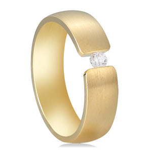 6mm Women Cut-off CZ Stone Rings Matte Stainless Steel Wedding Band