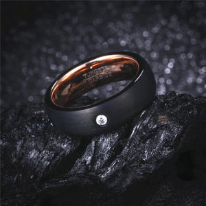6mm Women's CZ Stone Ring Comfort Fit Rose Tungsten Wedding Band US Size 6-10.5
