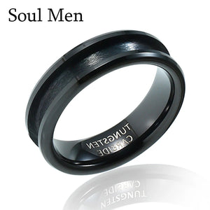 6mm Women's Tungsten Inlay Ring Blank Beveled Edges Grooved Center