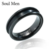 6mm Women's Tungsten Inlay Ring Blank Beveled Edges Grooved Center