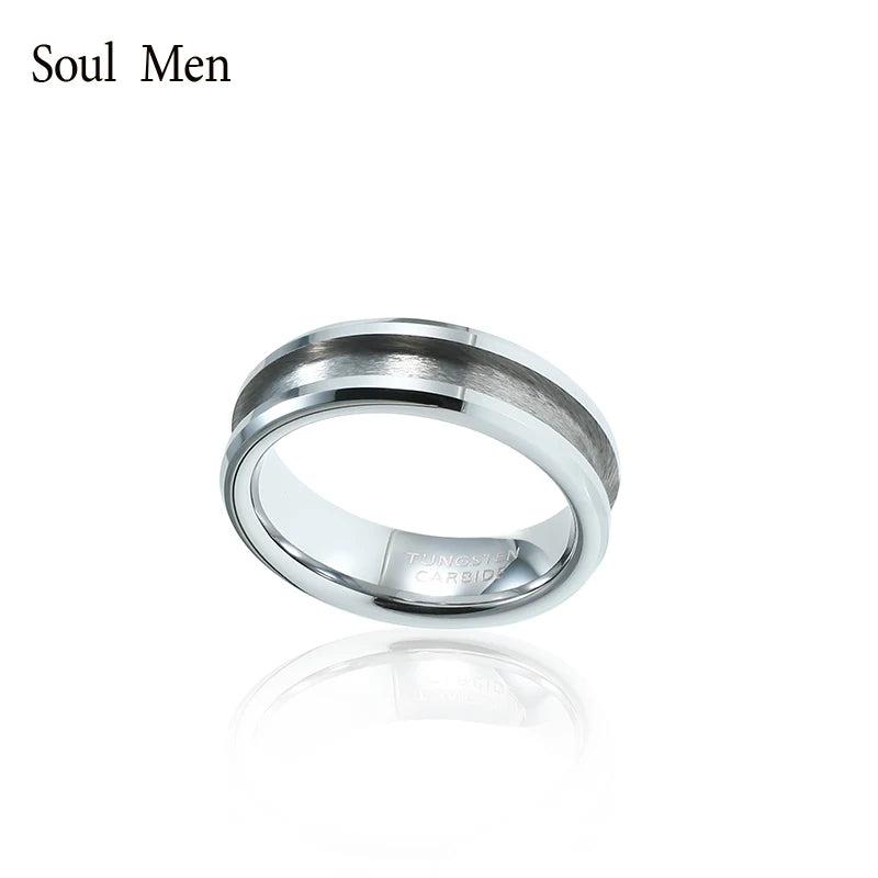 6mm Women's Tungsten Inlay Ring Blank Beveled Edges Grooved Center