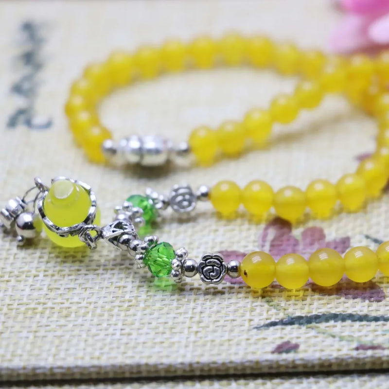 6mm Yellow Chalcedony Beads Bracelet Hand Chain for Women