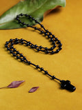 6mm Agate Rosary Necklace Cross Pendant