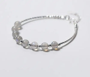 Moonstone & Round Beads Bracelet 925 Sterling Silver Fine Jewelry GTLS551